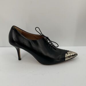 Adami pointed toe black leather oxford heels shoes silver filigree witchy 38 7